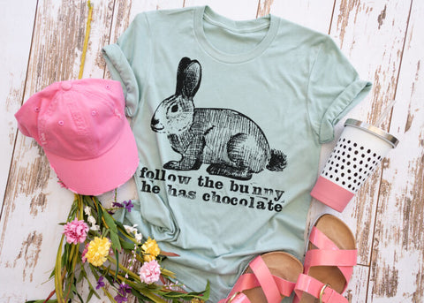 Follow the bunny he has chocolate