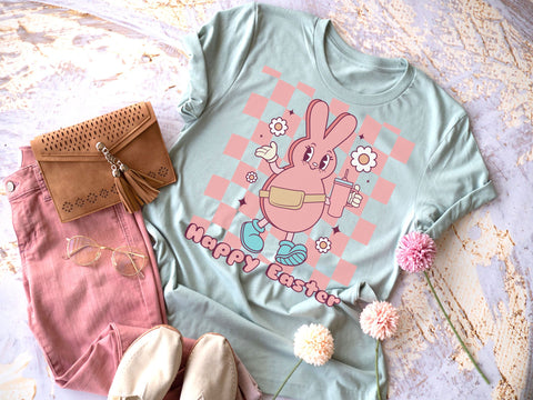 Happy Easter - bunny with bag and cup